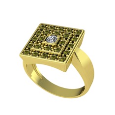 Pırlanta ve peridot 925 ayar altın kaplama gümüş yüzük (0.11 karat)