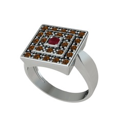 Kök yakut ve dumanlı kuvars 18 ayar beyaz altın yüzük