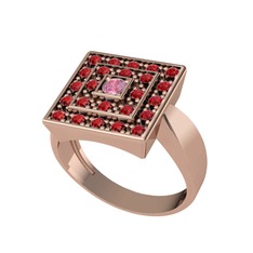 Pembe kuvars ve garnet 14 ayar rose altın yüzük