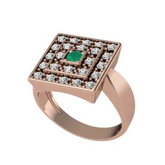 Kök zümrüt ve beyaz zirkon 14 ayar rose altın yüzük
