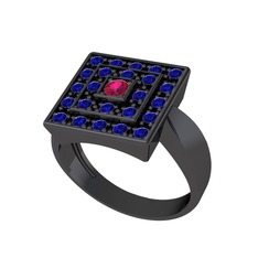 Daria Yüzük - Rodolit garnet ve lab safir 925 ayar siyah rodyum kaplama gümüş yüzük #18qvb1f