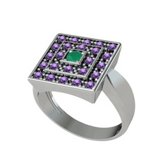 Daria Yüzük - Kök zümrüt ve ametist 925 ayar gümüş yüzük #18wv70