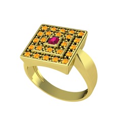 Rodolit garnet ve sitrin 925 ayar altın kaplama gümüş yüzük