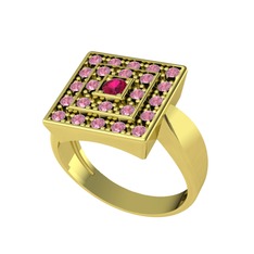 Daria Yüzük - Rodolit garnet ve pembe kuvars 18 ayar altın yüzük #19jg5y2