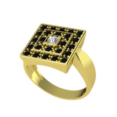 Swarovski ve siyah zirkon 925 ayar altın kaplama gümüş yüzük