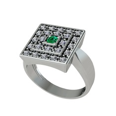 Yeşil kuvars ve pırlanta 8 ayar beyaz altın yüzük (0.48 karat)