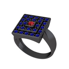 Daria Yüzük - Garnet ve lab safir 925 ayar siyah rodyum kaplama gümüş yüzük #1az4axq