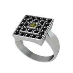 Peridot ve siyah zirkon 14 ayar beyaz altın yüzük