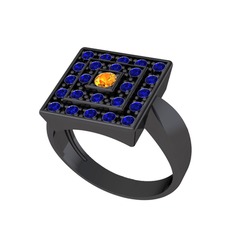 Daria Yüzük - Sitrin ve lab safir 925 ayar siyah rodyum kaplama gümüş yüzük #1bhrdnc