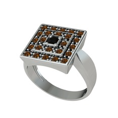 Daria Yüzük - Siyah zirkon ve dumanlı kuvars 18 ayar beyaz altın yüzük #1bm02oz