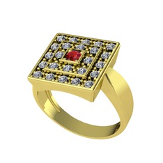Garnet ve pırlanta 925 ayar altın kaplama gümüş yüzük (0.48 karat)