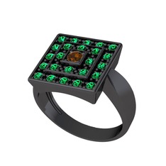 Daria Yüzük - Dumanlı kuvars ve yeşil kuvars 925 ayar siyah rodyum kaplama gümüş yüzük #1c7xqn4