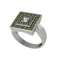 Daria Yüzük - Beyaz zirkon ve peridot 8 ayar beyaz altın yüzük #1cdzqa