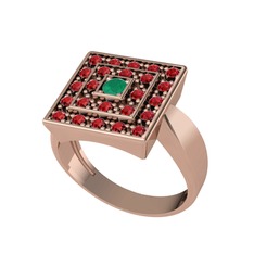 Kök zümrüt ve garnet 8 ayar rose altın yüzük