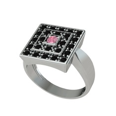 Daria Yüzük - Pembe kuvars ve siyah zirkon 18 ayar beyaz altın yüzük #1evulgn