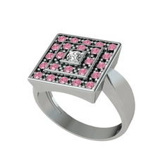 Swarovski ve pembe kuvars 14 ayar beyaz altın yüzük