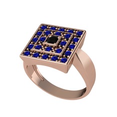 Siyah zirkon ve lab safir 18 ayar rose altın yüzük