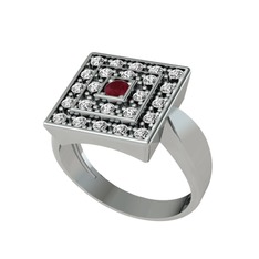 Kök yakut ve swarovski 14 ayar beyaz altın yüzük