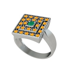 Daria Yüzük - Kök zümrüt ve sitrin 18 ayar beyaz altın yüzük #1ghre3n