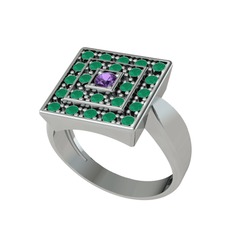 Daria Yüzük - Ametist ve kök zümrüt 14 ayar beyaz altın yüzük #1jepb6b