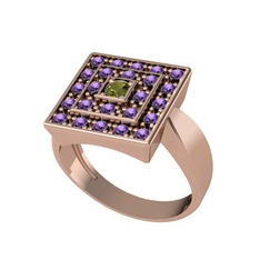 Peridot ve ametist 14 ayar rose altın yüzük