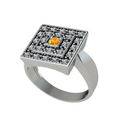 Sitrin ve pırlanta 8 ayar beyaz altın yüzük (0.48 karat)