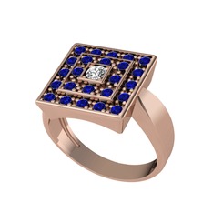Daria Yüzük - Swarovski ve lab safir 8 ayar rose altın yüzük #1k3f5b8