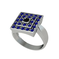 Siyah zirkon ve lab safir 18 ayar beyaz altın yüzük