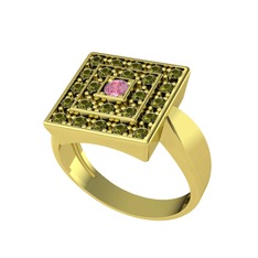 Daria Yüzük - Pembe kuvars ve peridot 925 ayar altın kaplama gümüş yüzük #1kv5a78