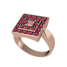 Pembe kuvars ve rodolit garnet 8 ayar rose altın yüzük