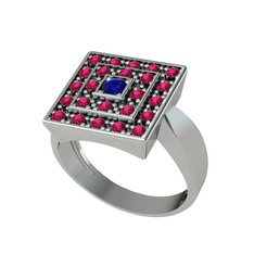 Lab safir ve rodolit garnet 14 ayar beyaz altın yüzük