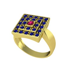 Rodolit garnet ve lab safir 8 ayar altın yüzük