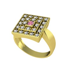 Pembe kuvars ve swarovski 925 ayar altın kaplama gümüş yüzük