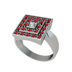 Beyaz zirkon ve garnet 18 ayar beyaz altın yüzük