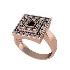 Siyah zirkon ve pırlanta 8 ayar rose altın yüzük (0.48 karat)