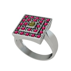 Peridot ve rodolit garnet 8 ayar beyaz altın yüzük