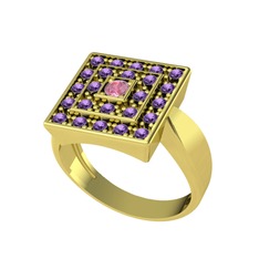 Daria Yüzük - Pembe kuvars ve ametist 18 ayar altın yüzük #1pdt58a