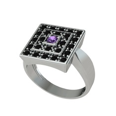 Daria Yüzük - Ametist ve siyah zirkon 18 ayar beyaz altın yüzük #1plysu0