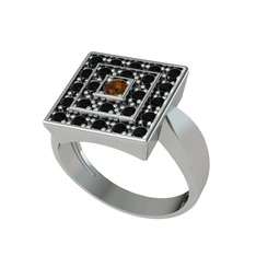 Dumanlı kuvars ve siyah zirkon 18 ayar beyaz altın yüzük