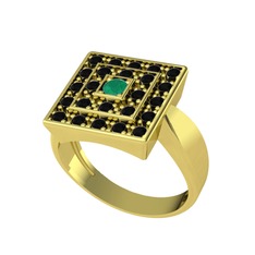 Daria Yüzük - Kök zümrüt ve siyah zirkon 14 ayar altın yüzük #1q60sk5