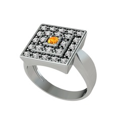 Sitrin ve swarovski 14 ayar beyaz altın yüzük