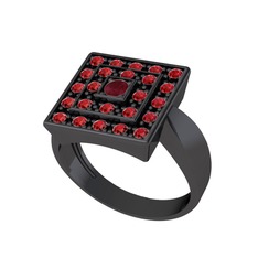 Daria Yüzük - Kök yakut ve garnet 925 ayar siyah rodyum kaplama gümüş yüzük #1retik8