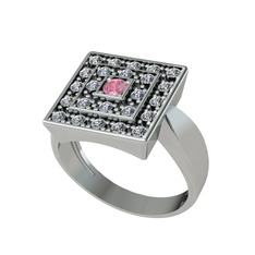 Daria Yüzük - Pembe kuvars ve pırlanta 18 ayar beyaz altın yüzük (0.48 karat) #1rjirwa