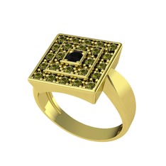 Siyah zirkon ve peridot 14 ayar altın yüzük
