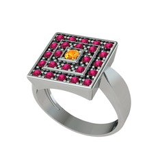 Daria Yüzük - Sitrin ve rodolit garnet 14 ayar beyaz altın yüzük #1sl3xek