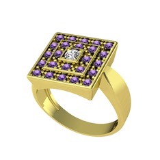 Daria Yüzük - Beyaz zirkon ve ametist 14 ayar altın yüzük #1taovfb