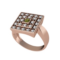 Peridot ve beyaz zirkon 8 ayar rose altın yüzük