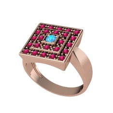 Akuamarin ve rodolit garnet 8 ayar rose altın yüzük
