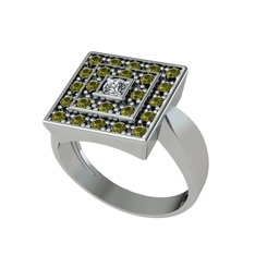 Pırlanta ve peridot 8 ayar beyaz altın yüzük (0.11 karat)