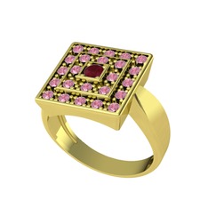 Daria Yüzük - Kök yakut ve pembe kuvars 18 ayar altın yüzük #1ur0um0